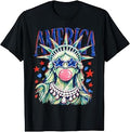 Statue of Liberty Blowing Bubble Preppy Brushstroke USA T-Shirt