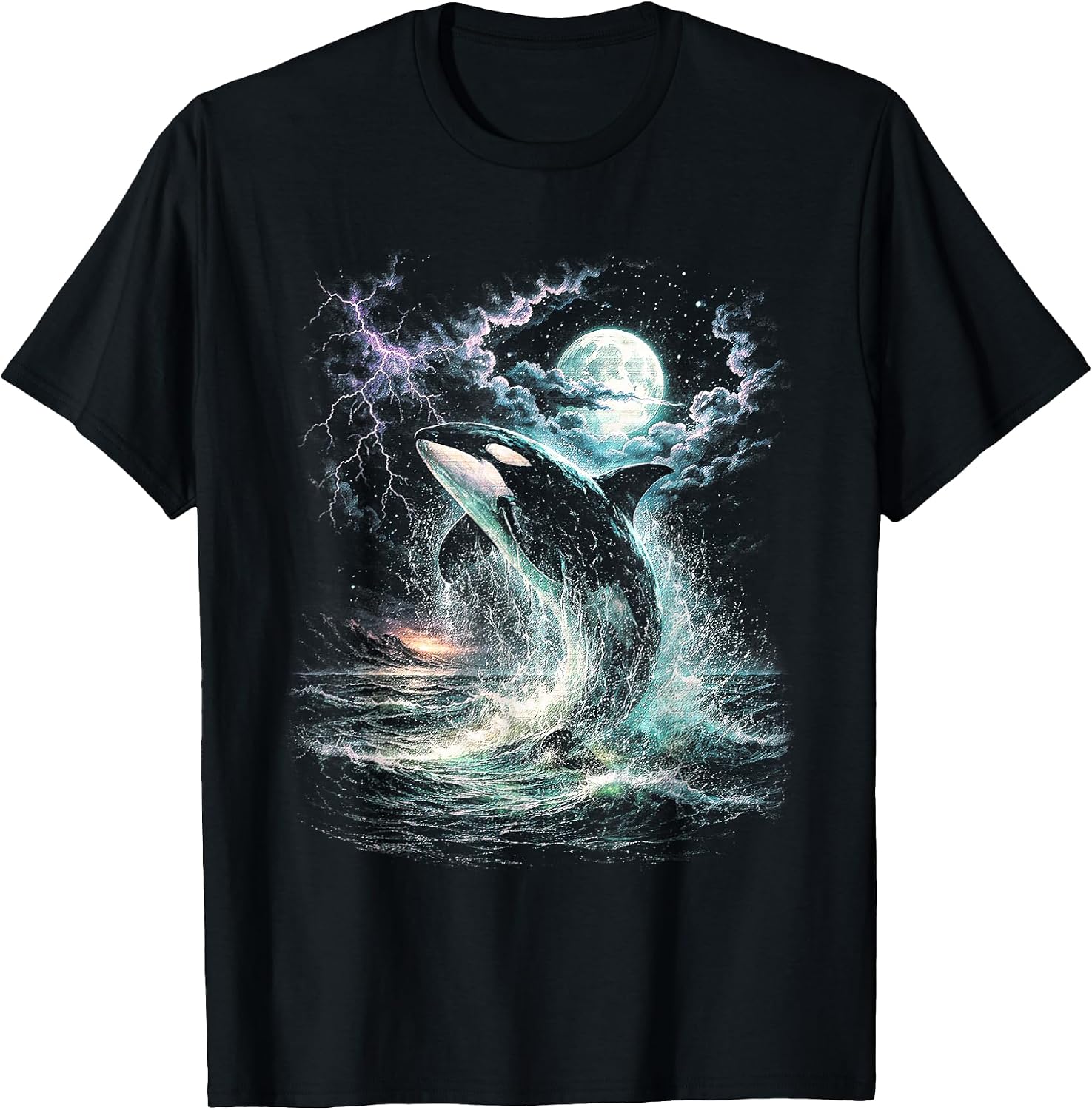 Retro Whale 90s Ocean Wildlife Lightning Tee