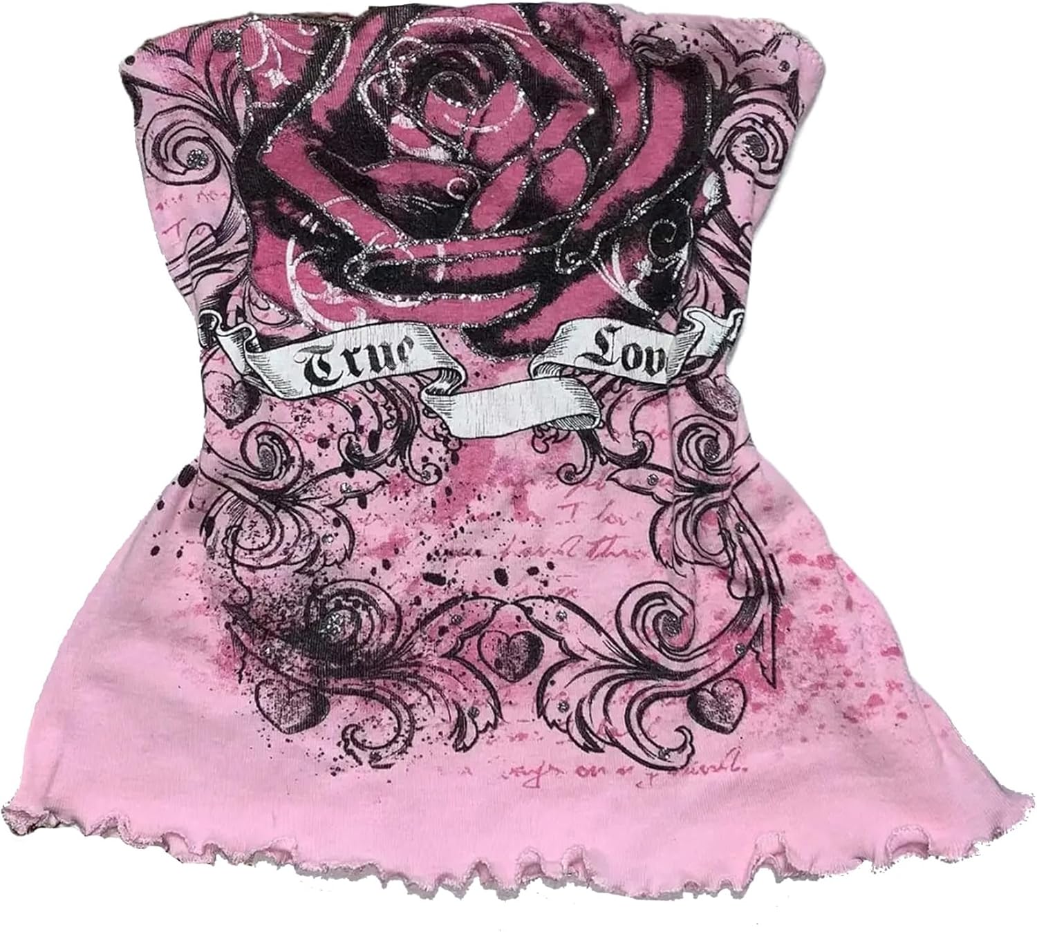 Y2k Grunge Tube Top Women Whimsy Twee Graphic Crop Going out Bandeau Top Mcbling Emo 2000s Sleeveless Streetwear