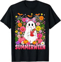 Funny Summerween Ghost Coquette Halloween Summer Floral Kids T-Shirt