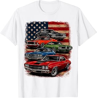 Vintage Muscle Car American Flag Patriotic USA Graphic T-Shirt