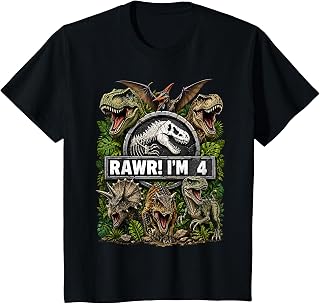 Kids Rawr I'm 4 Years Old Boys Kids T-Rex Dinosaur 4th Birthday T-Shirt