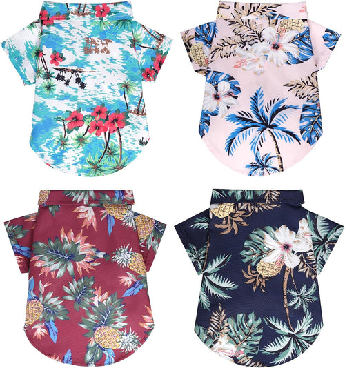 4 Pcs Dog Summer Shirts Floral Hawaii Dog Shirt Pet Clothes for Small Medium Dog Cats Boy Girl