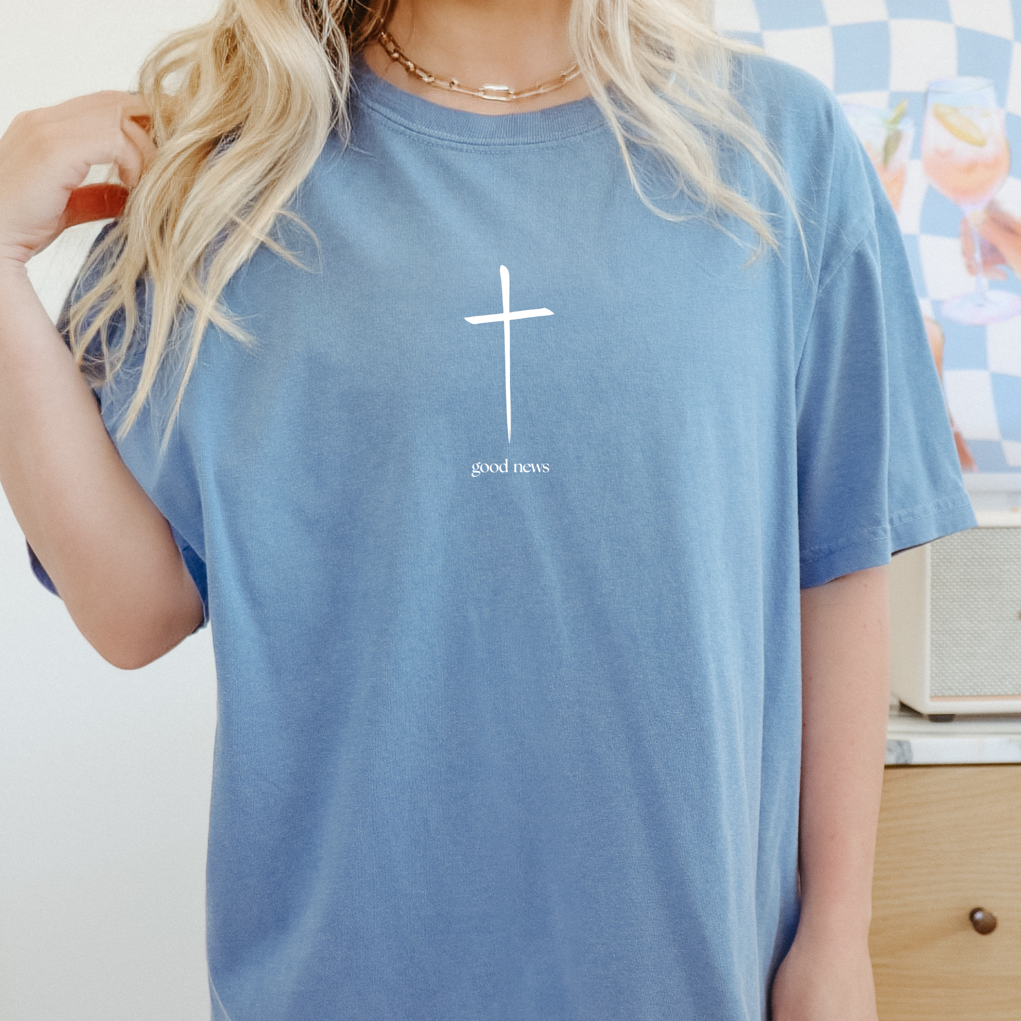 Good News Cross Comfort Colors Christian Crewneck T-Shirt