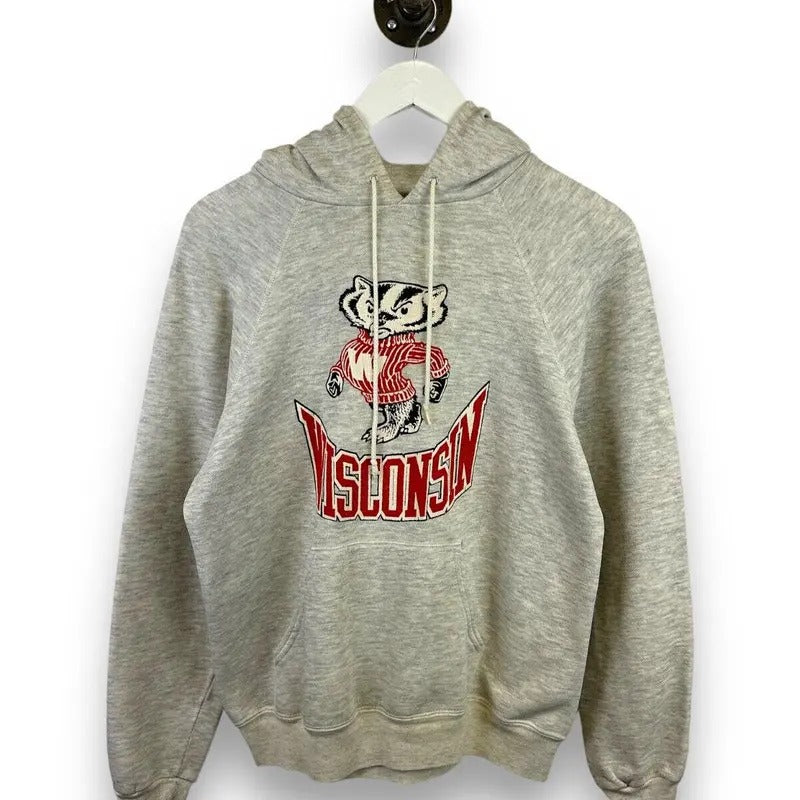Vintage 80s/90s Wisconsin Badgers NCAA Lee Hooded Collegiate Sweatshirt Sz Large T-Shirts, Hoodie | HypeDripTees.com