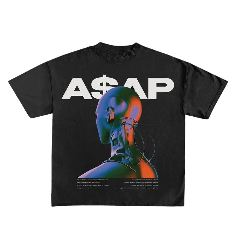 A$AP Machine Print Short Sleeve Graphic Unisex T-Shirt Casual Menswear Stylish Top Man Tshirt Streetwear Shortsleeve...