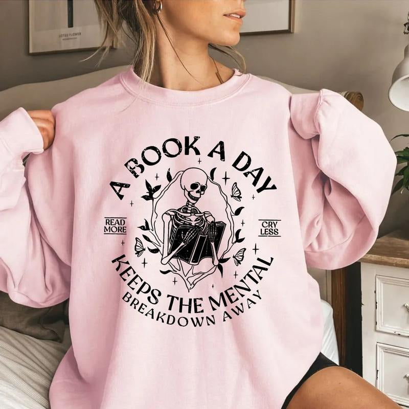 A Book A Day Keep The Mental Breakdown Away Shirt, Bookish Graphic Tee Women, Book Club, Books Gift, Reading Book Lover,...
