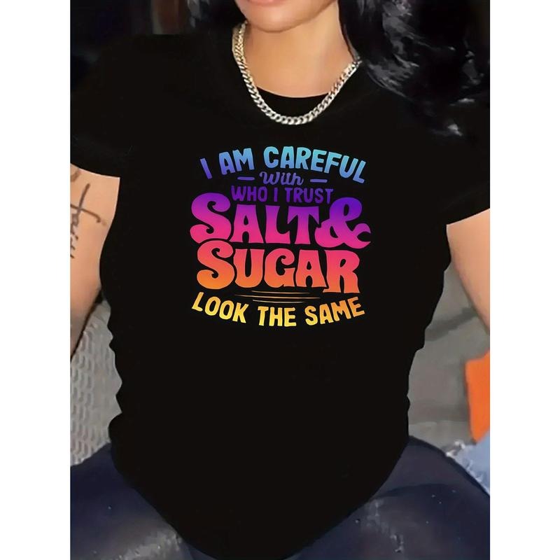 A Colorful Casual T-Shirt with The Words "Salt And Sugar", Round Neck, Short Sleeves, Women'S Sports Top Hoodie, Sweatshirt