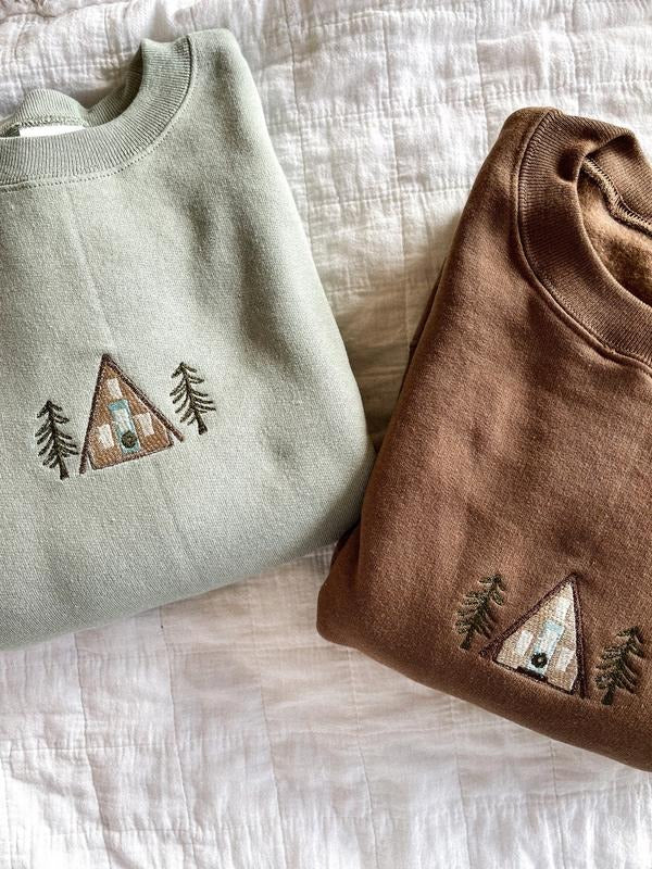 A-Frame Cabin Embroidered Crewneck Sweatshirt T-Shirts, Hoodie | HypeDripTees.com