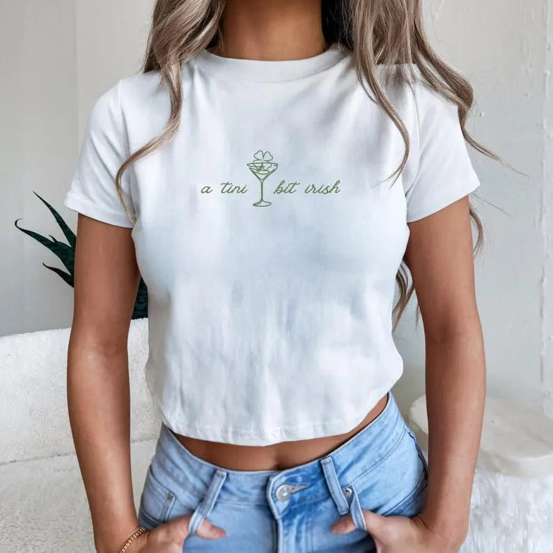 A Tini Bit Irish, St. Patrick's Day , Cute St. Patricks Day, Baby Tee Cute 90s St Paddy Outfit, Shamrock Shirt Baby Tee...