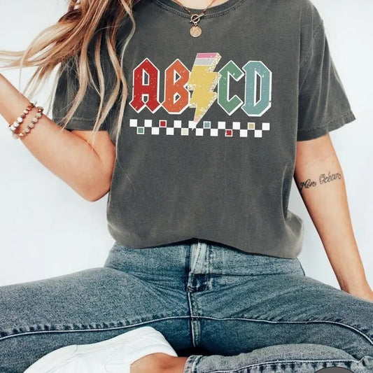 Abcd Teacher Shirt, Kindergarten Teacher Shirts, Back To School Shirt, Elementary School TShirt, Teachers Tee, Sarcastic Graphic Tee, Unisex Classic Cotton Tee 2-Sides Graphic Print in All Sizes