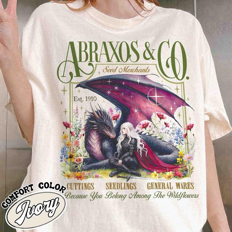Abraxos Flower Comfort Colors Shirt, Fantasy Dragon Bookish Shirt, Boho Wildflowers Cottagecore Shirt, Fantasy Book Lover...