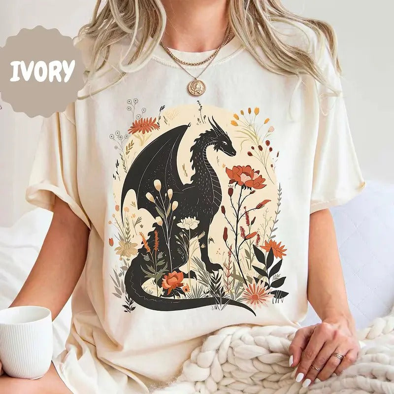 Abraxos Flower Shirt, Fantasy Dragon Bookish Shirt, Boho Wildflowers Cottagecore TShirt, Fantasy Book Lover Shirt, Book...