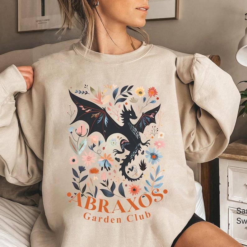 Abraxos Flower Sweatshirt, Fantasy Dragon Bookish Shirt, Boho Wildflowers Cottagecore Shirt, Fantasy Book Lover Shirt,...