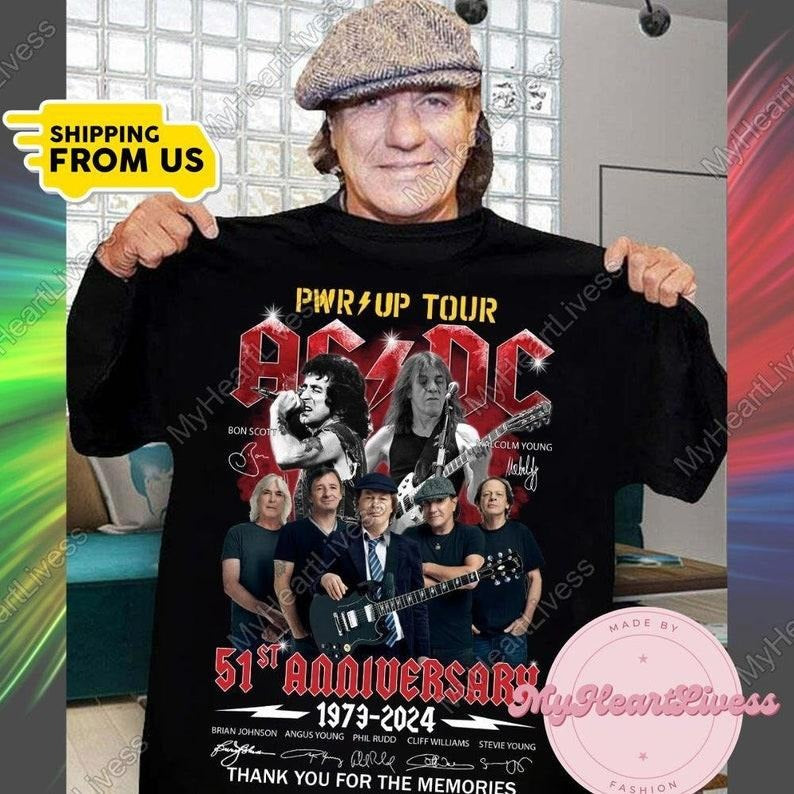Acdc 51st Anniversary 1973-2024 Thank You For The Memories Signatures Shirt, 2024 Ac Dc Pwr Up World Tour1 Hoodie, Sweatshirt