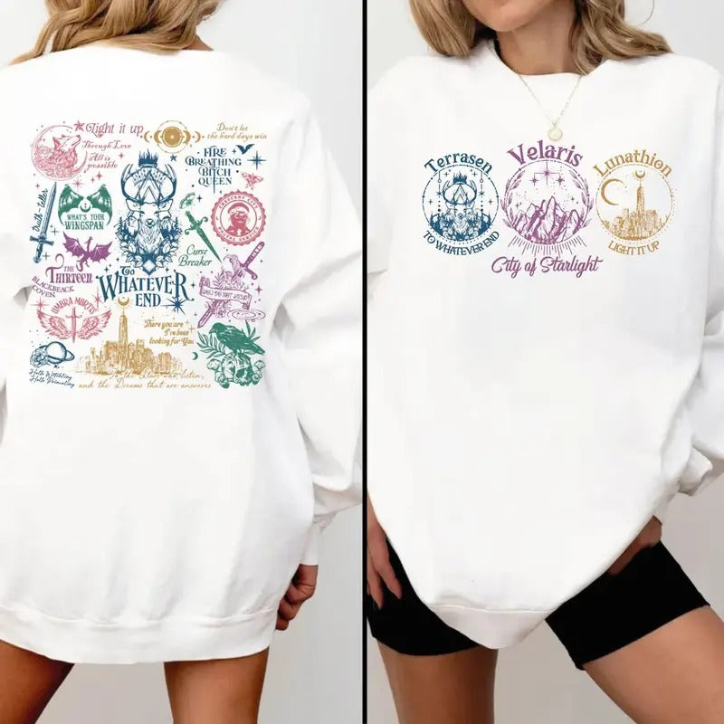Acotar Sweatshirt. Throne Of Glass Shirt, Fireheart Terrasen, To Whatever End Shirt, Manon Blackbeak Throne Of Glass,...