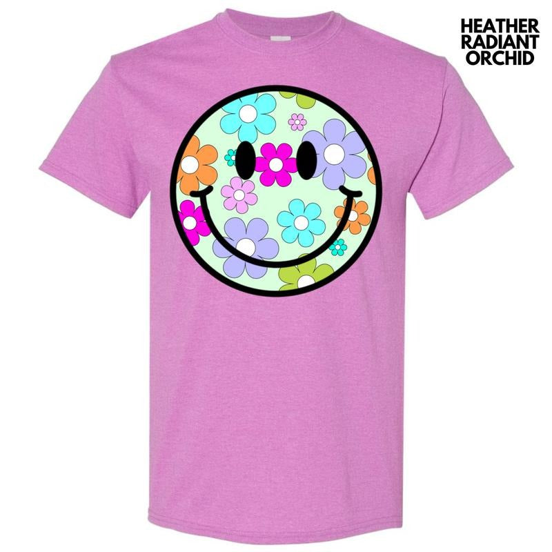 Adorable Floral Happy Face Gildan Short Sleeve T-Shirt 'NLB' Hoodie, Sweatshirt | HypeDripTees.com