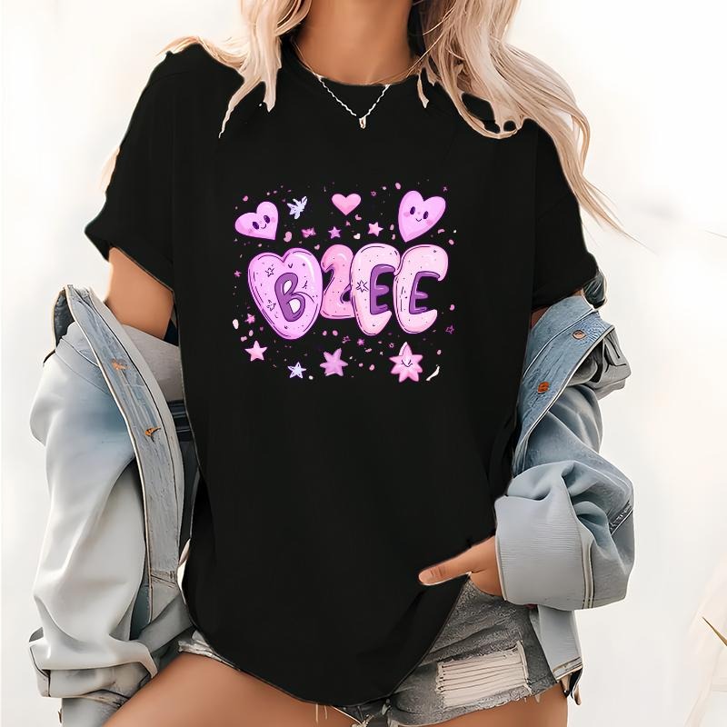 Adorable T - Shirt: Playful "B2EE" Graphic with Hearts and Stars Hoodie, Sweatshirt | HypeDripTees.com