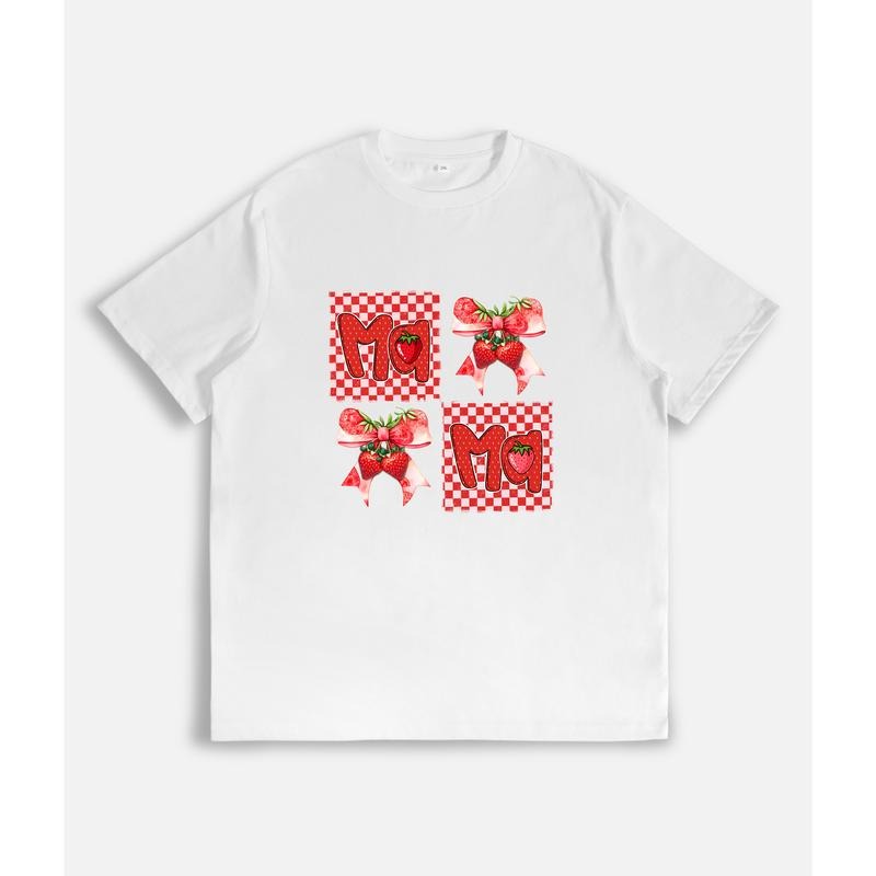 Adorable and Sweet T - Shirt: "Ma" Repeated with Strawberry and Gingham