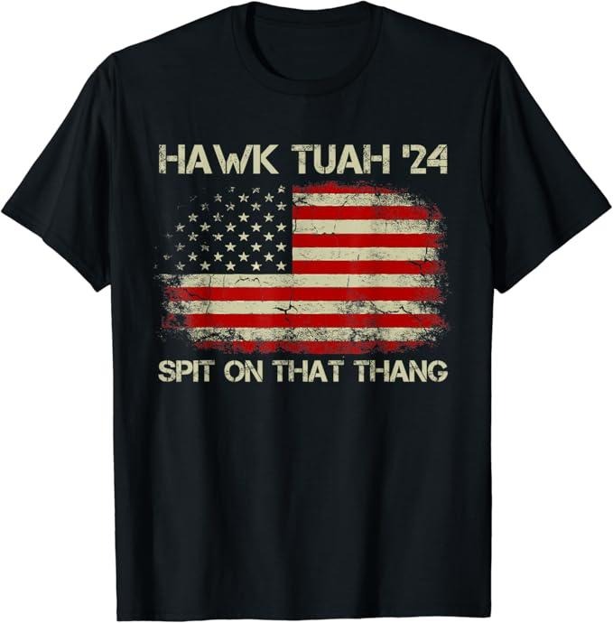 Adult Humor Shirts, Hawk Tuah 24 Spit on that Thang Hawk Tush USA American Flag T-Shirt Top Classic Casual Cotton Hoodie,...