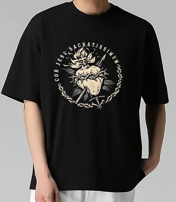 Adult Sacred Heart of Jesus T-Shirt Retro Graphic Tee Retro 90s Vintage Classic Sport T-Shirt Trendy Game Day Gift...