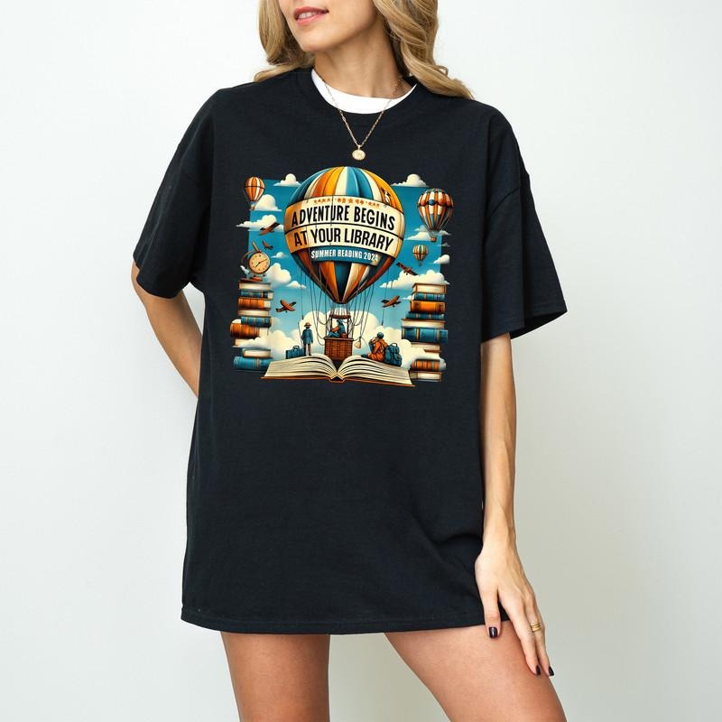 Adventure Begins At Your Library Summer Reading Hot Balloon Shirt, Funny Unisex Tee Hoodie, Sweatshirt | HypeDripTees.com
