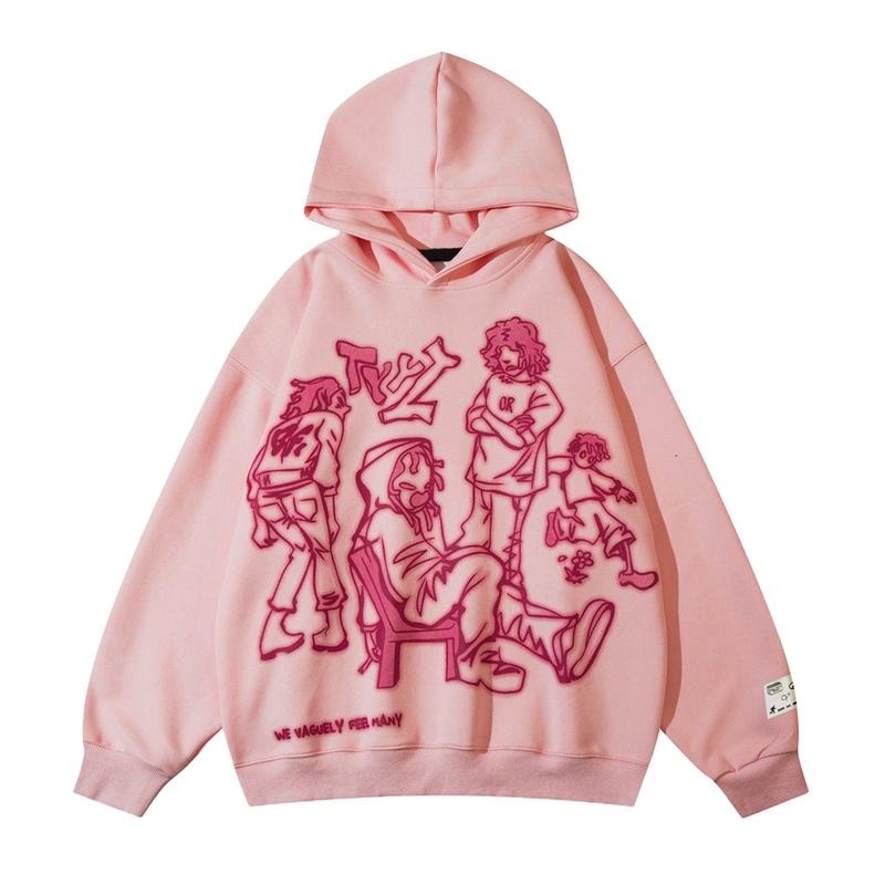 Aelfric Eden Cartoon Line Character Print Pullover Hoodie Menswear Oversized Tops Sweatshirts T-Shirts | HypeDripTees.com