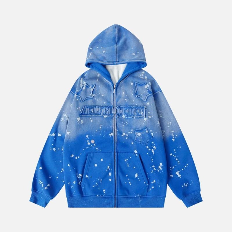 Aelfric Eden Star Patch Gradient ZIP UP Hoodie Fashion Long Sleeve Hoodie Pullover Hooded Sweatshirt Unisex T-Shirts