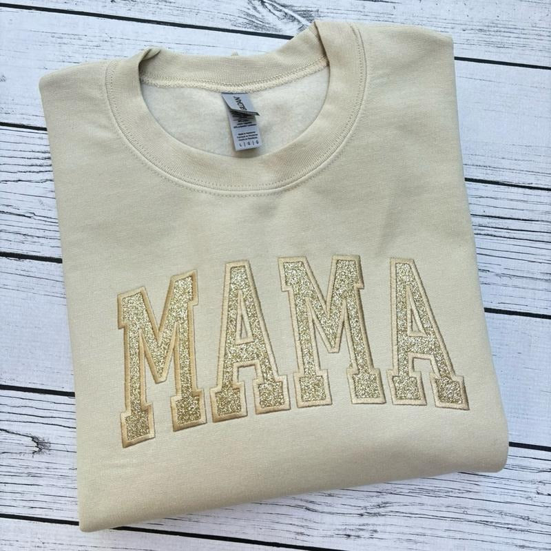 Aesthetic Glitter Mama Crewneck Sweatshirt T-Shirts, Hoodie | HypeDripTees.com