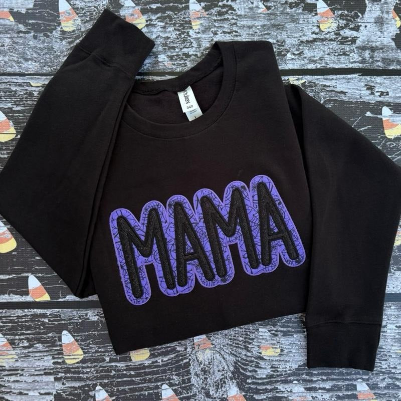 Aesthetic Mama Purple Spooky Season Embroidered Crewneck Sweatshirt T-Shirts, Hoodie | HypeDripTees.com