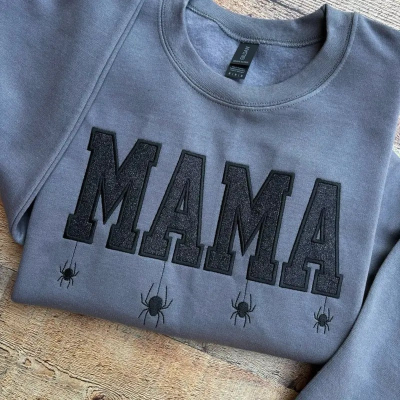 Aesthetic Mama Spider Spooky Season Embroidered Crewneck Sweatshirt T-Shirts, Hoodie | HypeDripTees.com