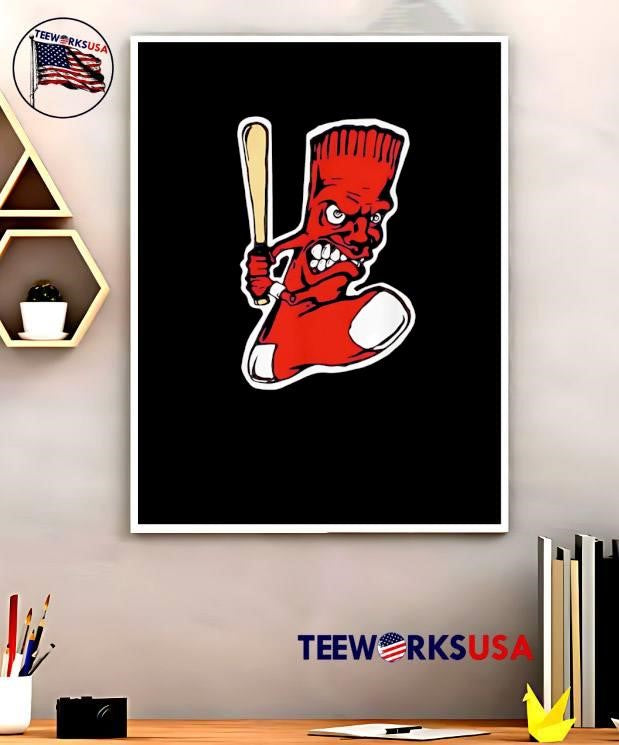Aggressive Red Sock Mascot Swinging Baseball Bat T-Shirt