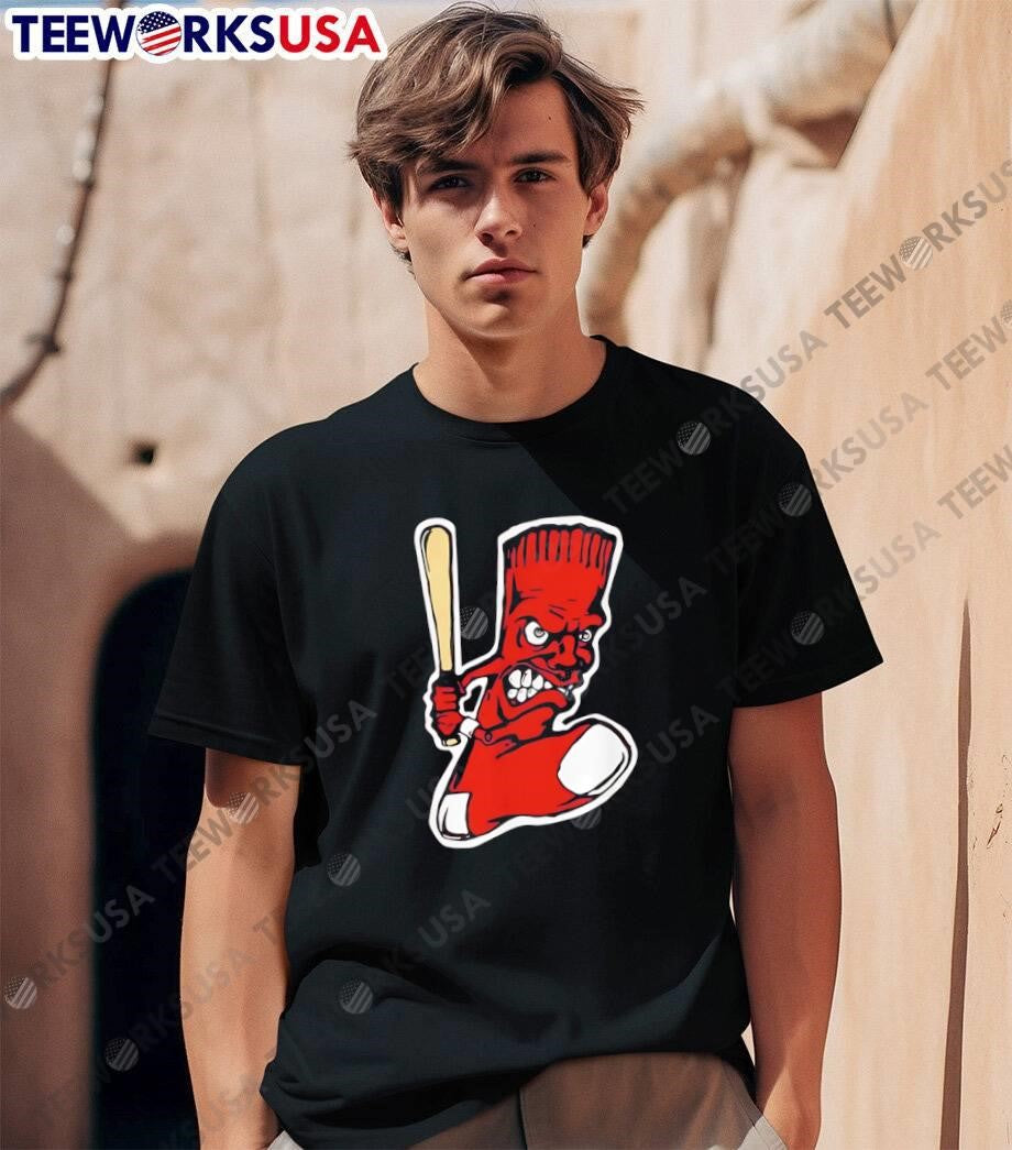 Aggressive Red Sock Mascot Swinging Baseball Bat T-Shirt