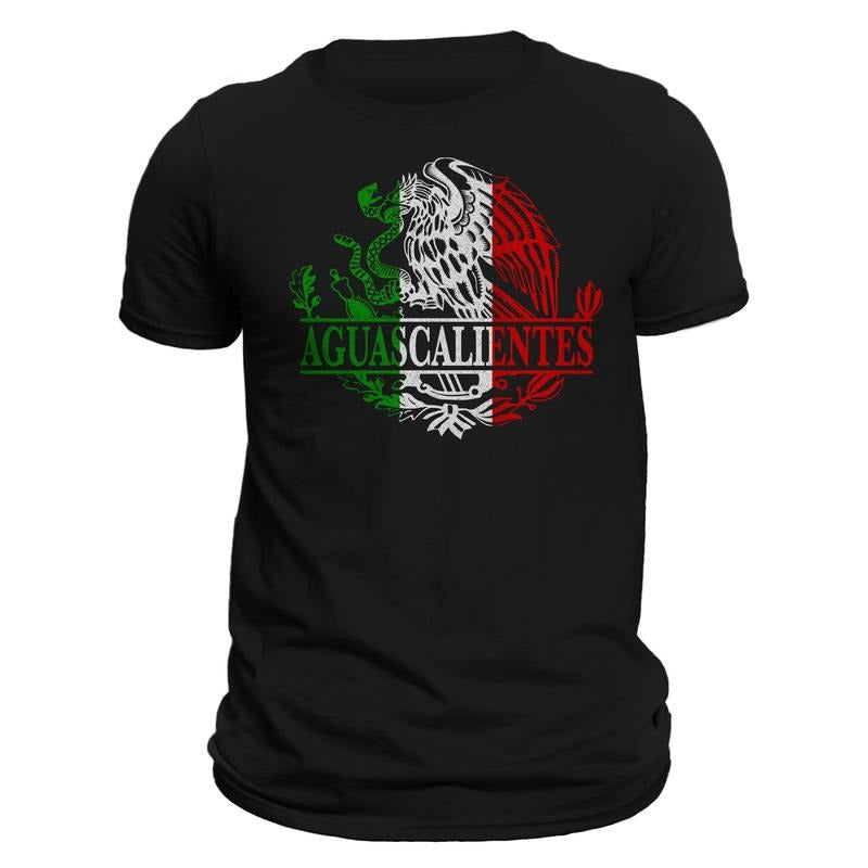 Aguascalientes Mexico Eagle Emblem Mexican Flag T-Shirt Casual Classic Cotton Crewneck Menswear Soft Top Jacket Tee...