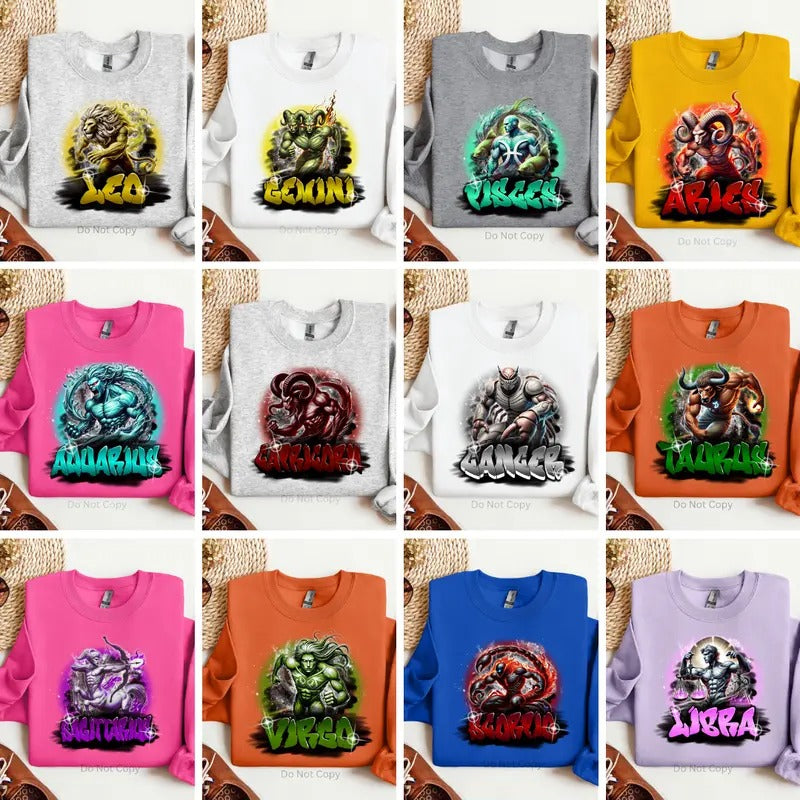 Airbrush Zodiac DTF Transfer Set - This is NOT a TShirt Hoodie, Sweatshirt | HypeDripTees.com
