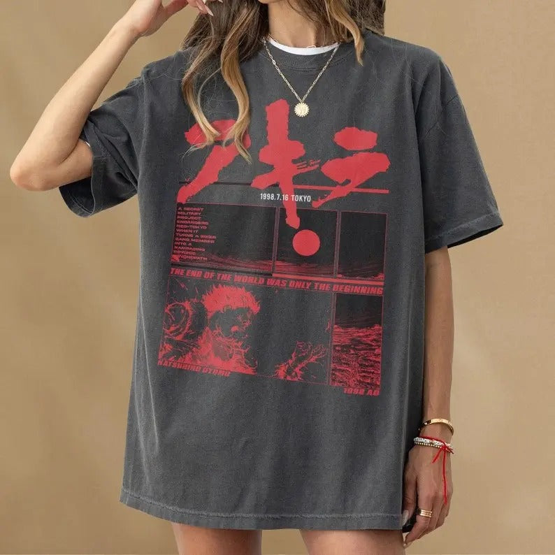 Akira Graphic T-Shirt, Retro Grunge Anime Tee Shirt, Japanese Neo-Tokyo Manga Cyberpunk Merch, Akira 80s Sci-Fi Anime...