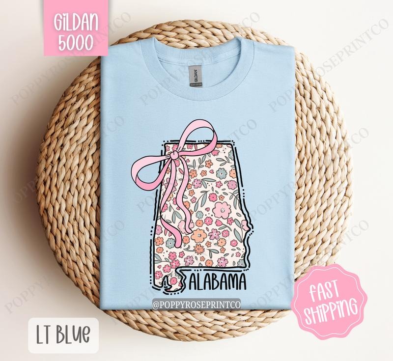 Alabama Gildan Cute Alabama State Shirt Alabama Floral Bow T-Shirts, Hoodie, Sweatshirt