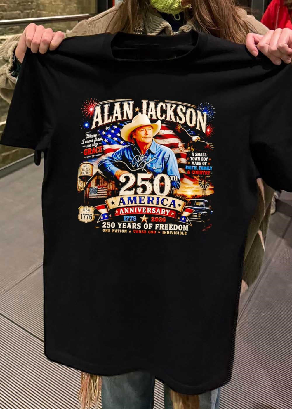 Alan Jackson Signature Wearing Hat Patriotic 250th Anniversary Shirt