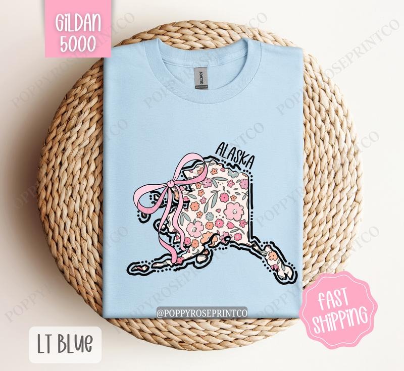 Alaska Gildan T-shirt, Cute Alaska State Shirt, Alaska Floral Bow Tee Hoodie, Sweatshirt | HypeDripTees.com