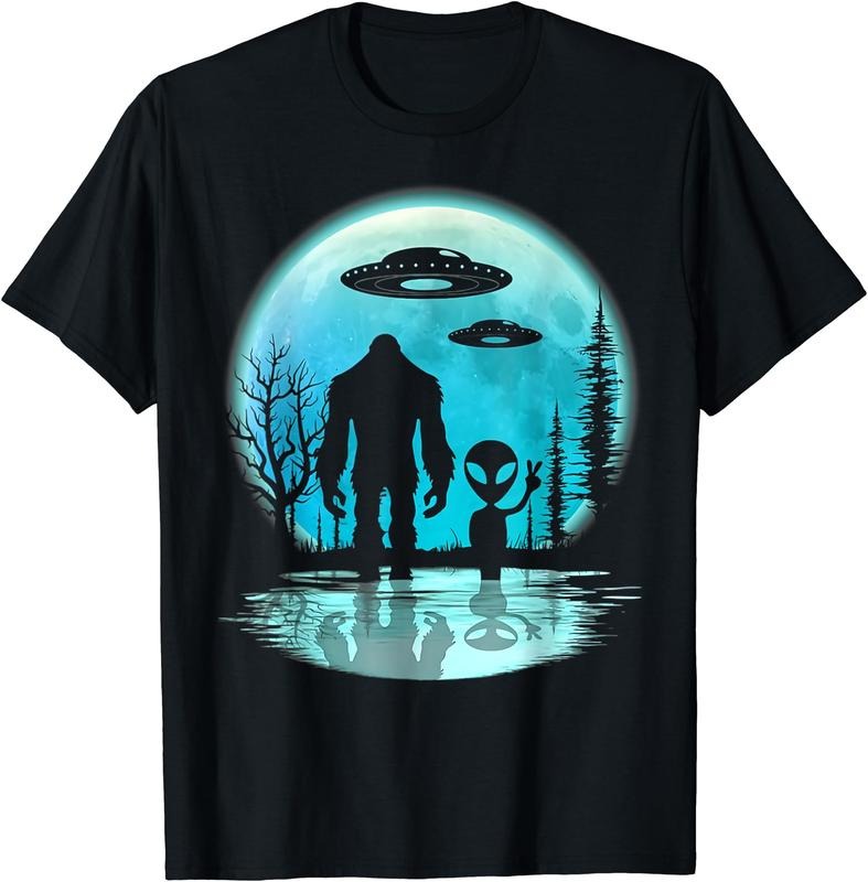 Alien And Bigfoot Moon T-Shirt Hoodie, Sweatshirt | HypeDripTees.com