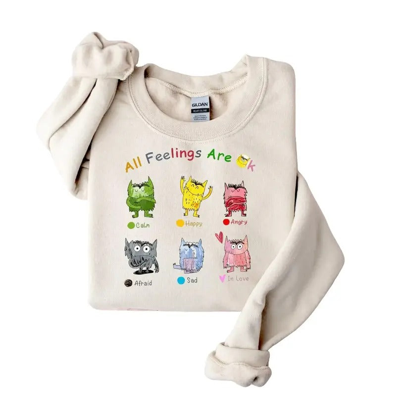 All Feelings Are Okay Sweatshirt, Mental Health, Positive Motivational Hoodie T-Shirts | HypeDripTees.com
