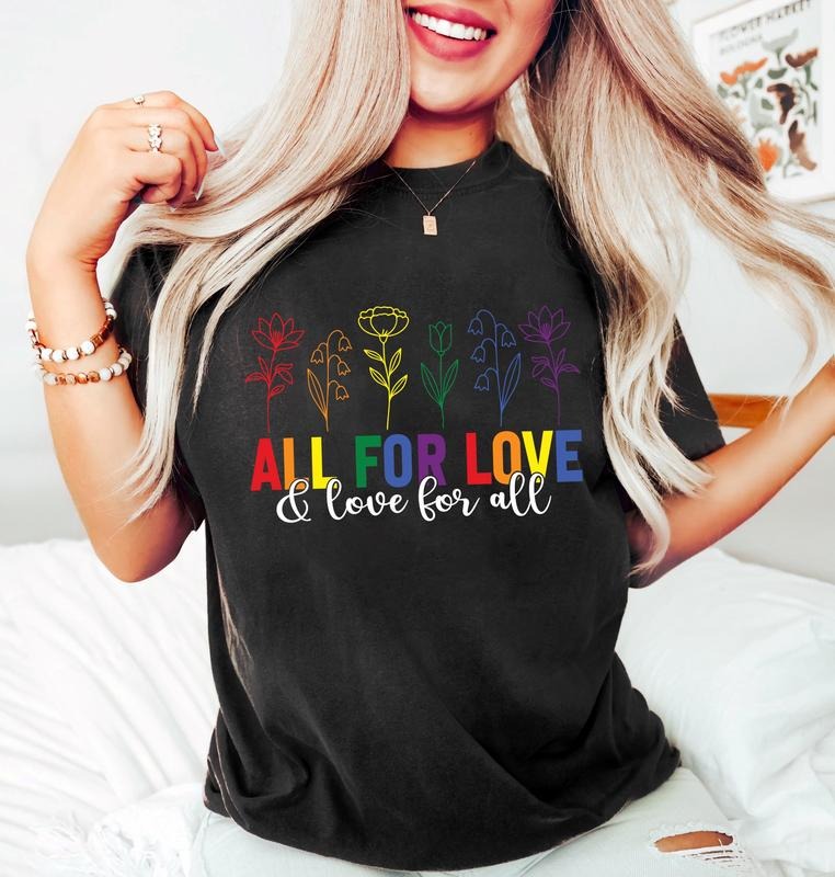 All For Love Love For All Sweatshirt, LGBTQ Pride Tee, Pride Month Shirt, Rainbow Flowers Gay Shirt, Queer Inclusive...