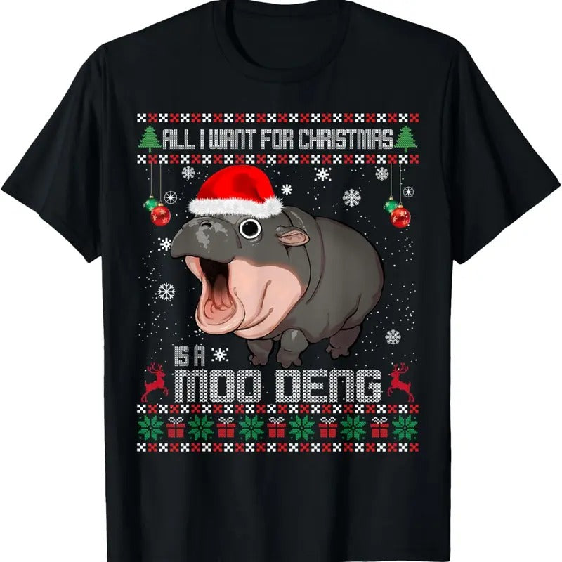 All I Want for Christmas is a Moo Deng Santa Ugly Christmas T-Shirt Hoodie, Sweatshirt | HypeDripTees.com