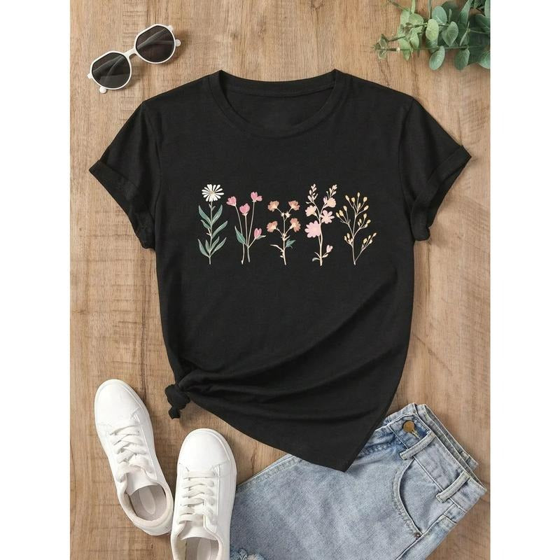 All Kinds of Beautiful Flowers Print Short Sleeve Sport Women T-Shirt Cosy Breathable Tops Women T Shirts style 02...