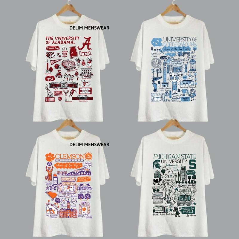 All Team Football Sketched White Graphic Tee, Football Thowback Vintage All Team Ncaa for Fans, University Sport Tee,...