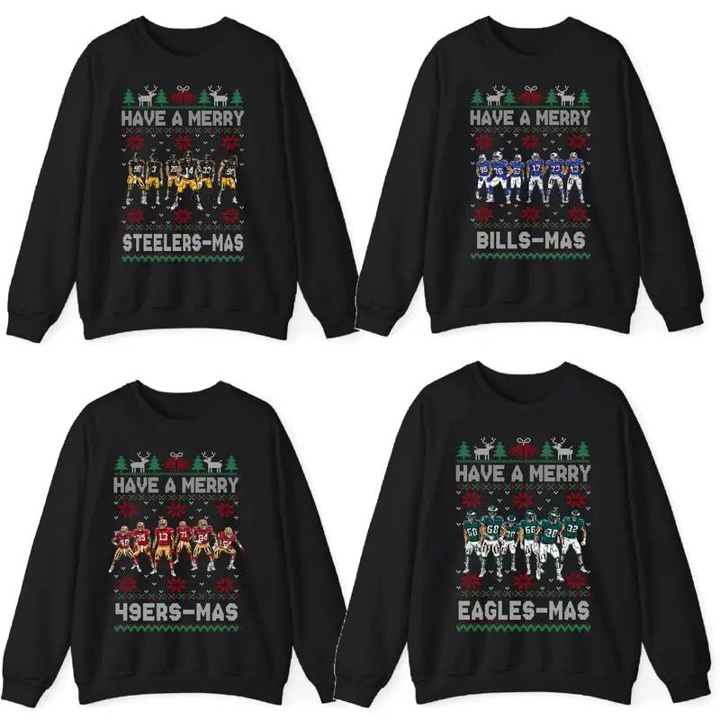 All Team Football Ugly Christmas Sweatshirt, Football Christmas Sweater, Funny Football Shirt,  Sport Shirt for Women and...