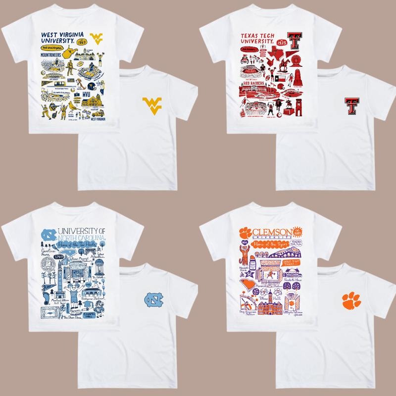 All Team NCAA Crewneck T-Shirt, Hand Drawn University Impressions Artwork, Graphic Football Shirt, Sport Gift for Men,...