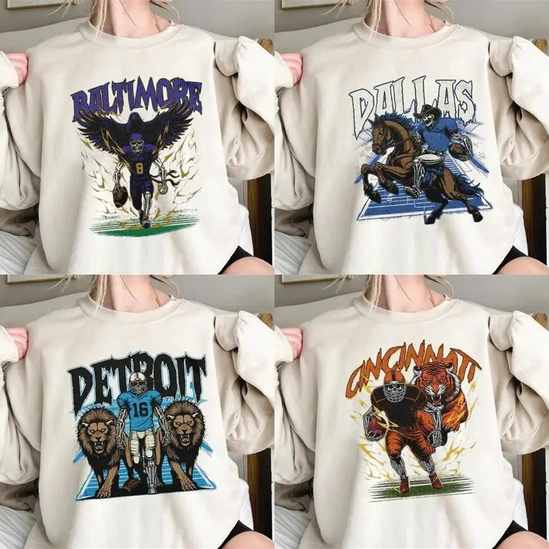 All Teams Football Skeleton Sweatshirt, Vintage Big Words Logo for Fans Sweatshirt, Unisex Sport Sweatshirt For Fan, Gift...