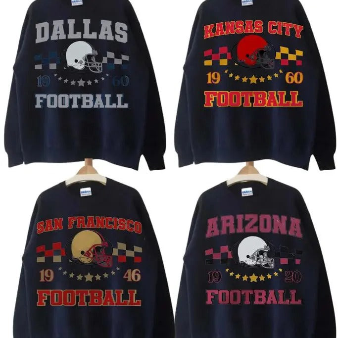 All Teams Football Vintage Style Crewneck Sweatshirt, Retro Design, Vintage Football Teams T-Shirts, Hoodie