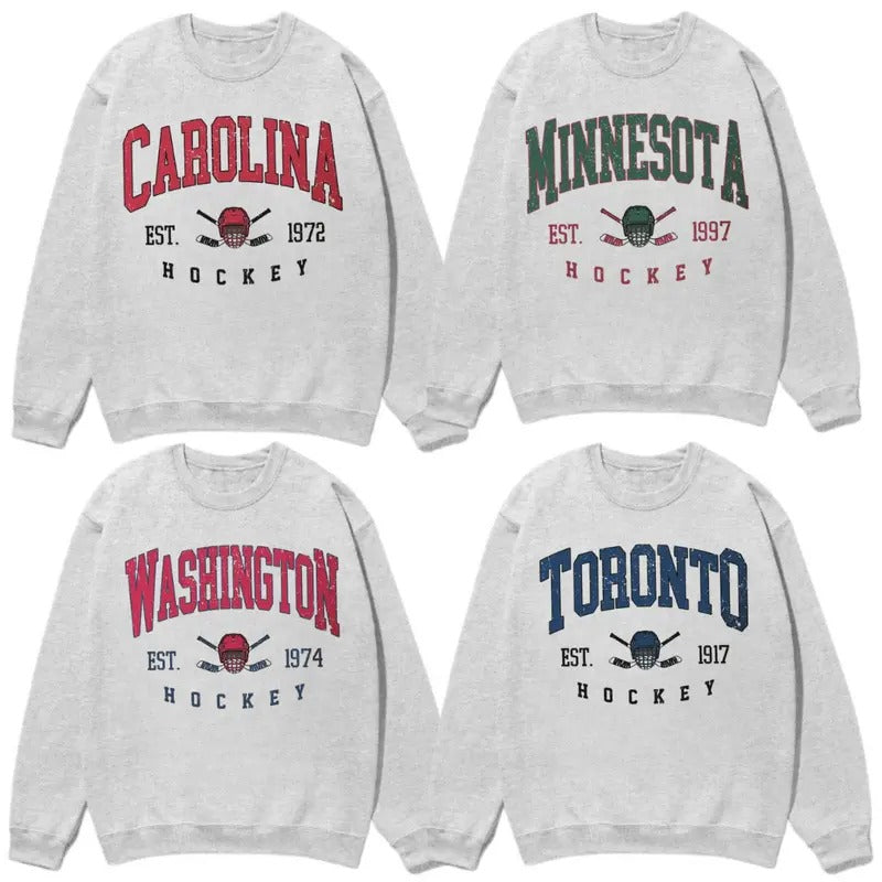 All Teams Hockey Retro Style Sweatshirt, Ash Grey Sweatshirt, Retro Hockey Sweatshirt, Fan Gifts Sweatshirt, Vintage...